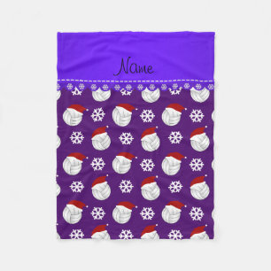 Personalized name purple volleyballs santa hats fleece blanket