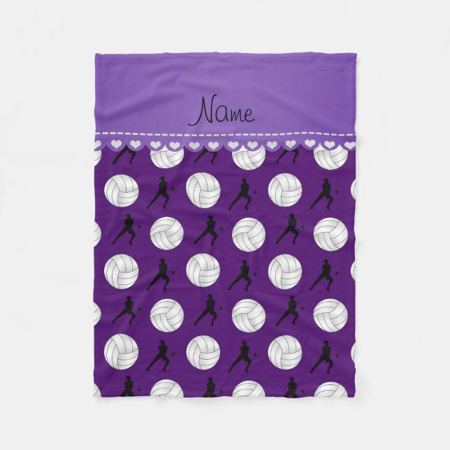 Personalized name purple volleyballs silhouettes fleece blanket (Front)