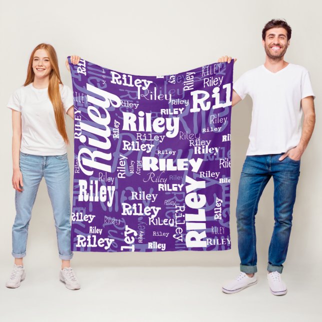  Personalized Name Purple White Name RepeatPattern Fleece Blanket (In Situ)