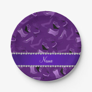 Personalized name purple women's shoes pattern paper plate