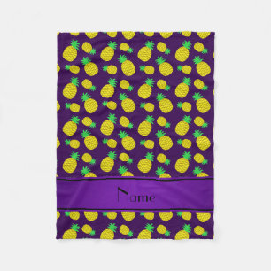 Personalized name purple yellow pineapples fleece blanket