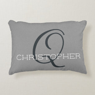 Personalized Name Q Initial Black White Grey Accent Pillow