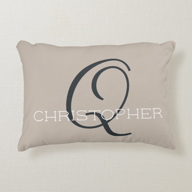 Personalized Name Q Initial Neutral Taupe Tan Accent Pillow (Front)