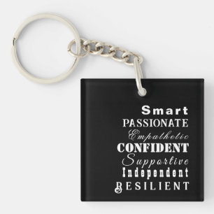 Personalized Name Qualities of Great Women Black Keychain