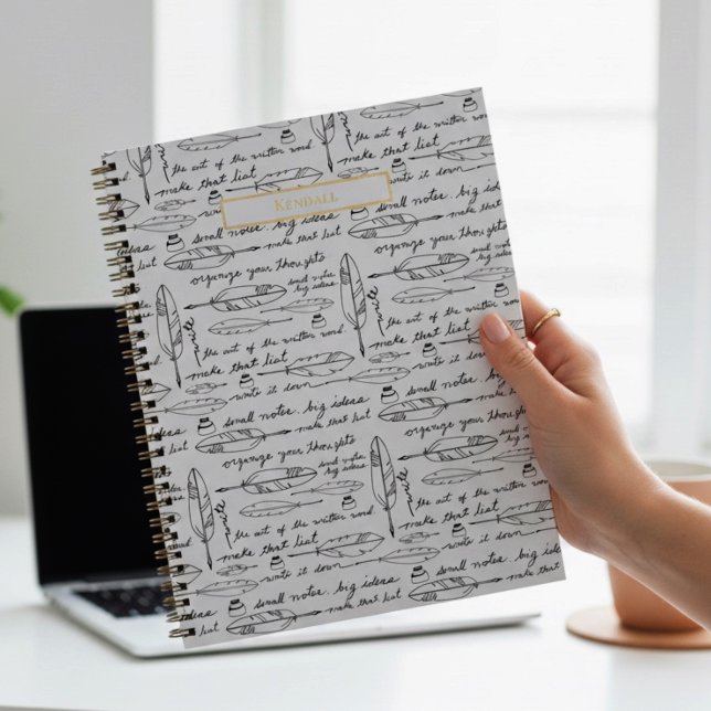 Personalized Name Quills & Ink Gold white Writing  Notebook (Personalized writer's notebooks)