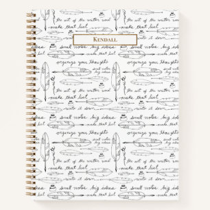 Personalized Name Quills & Ink Gold white Writing  Notebook