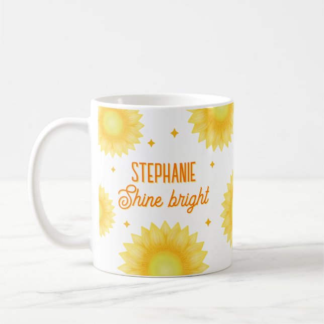 Personalized Name Quote Sunflower Motivational Coffee Mug (Left)