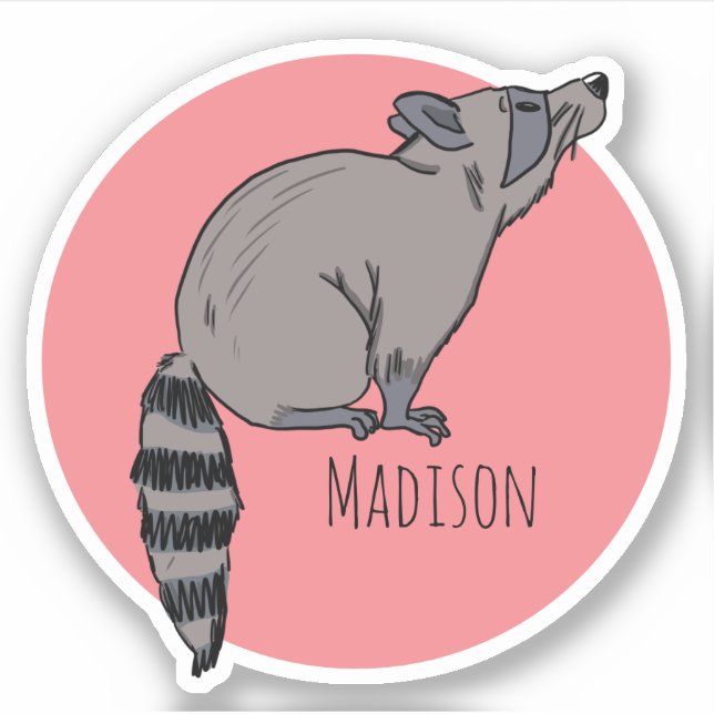 Personalized Name Raccoon Vinyl Sticker (Front)