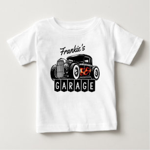 Personalized NAME Racing Flames Hot Rod Garage Baby T-Shirt