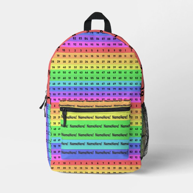 Personalized Name Rainbow 100 Numbers Chart School Printed Backpack (Front)