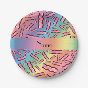 Personalized name rainbow bacon pattern paper plate