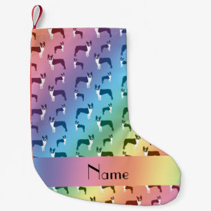 Personalized name rainbow boston terrier small christmas stocking