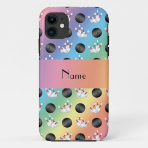 Personalized name rainbow bowling pattern iPhone 11 case