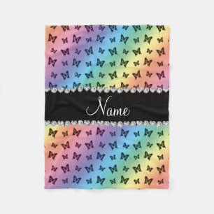 Personalized name rainbow butterfly pattern fleece blanket