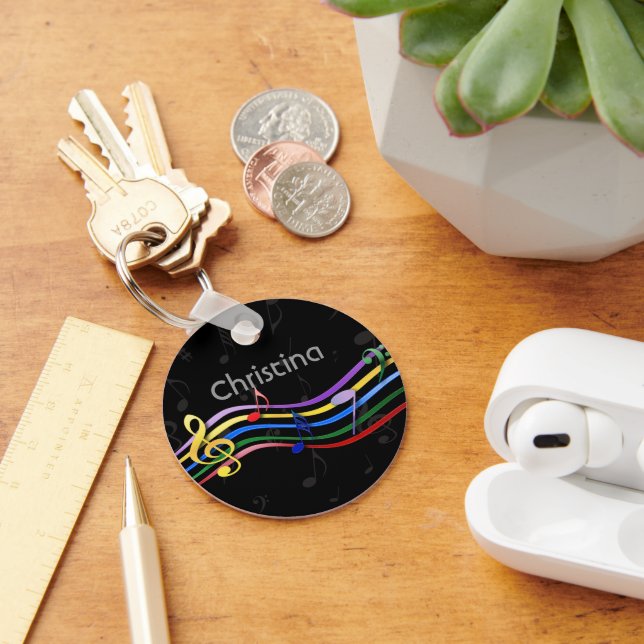 Personalized name Rainbow Coloured Music Notes Keychain (Desk)