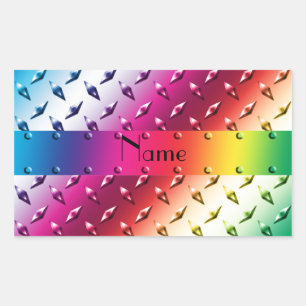 Personalized name rainbow diamond plate steel sticker