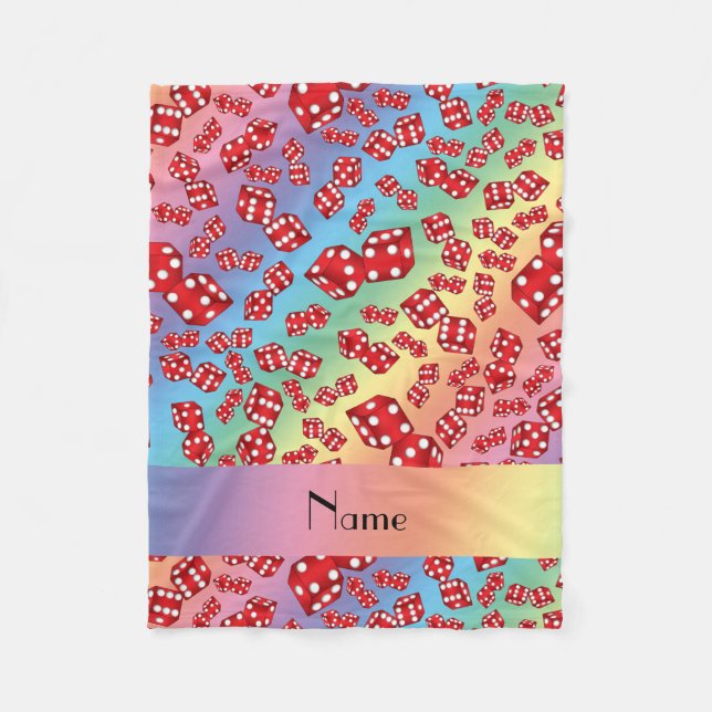 Personalized name rainbow dice pattern fleece blanket (Front)