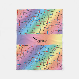 Personalized name rainbow field hockey fleece blanket