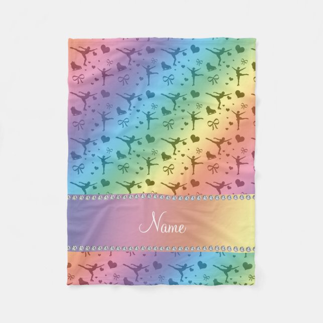 Personalized name rainbow figure skating fleece blanket (Front)