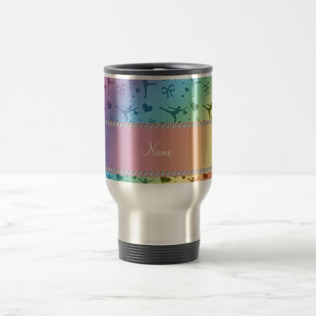 Personalized name rainbow figure skating travel mug (Center)