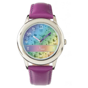 Personalized name rainbow figure skating watch