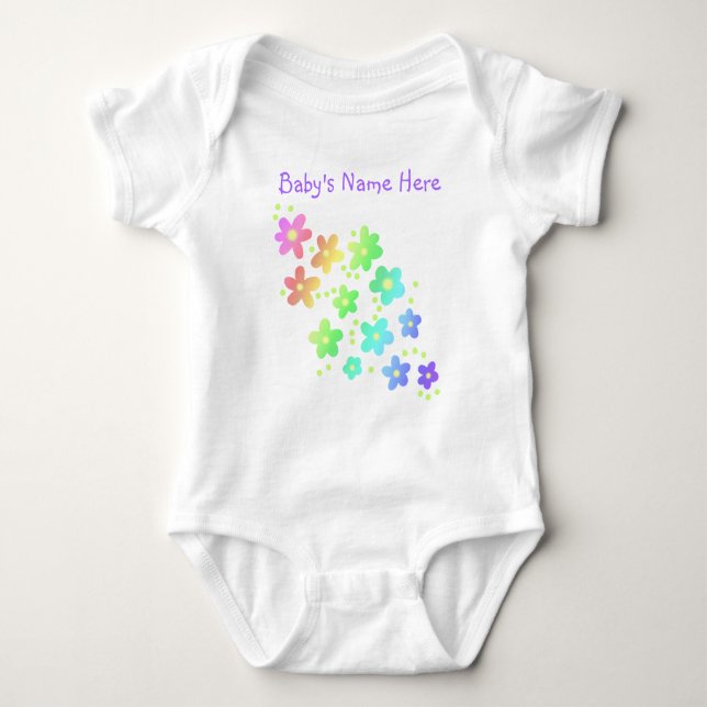 Personalized Name Rainbow Flowers Baby Bodysuit (Front)