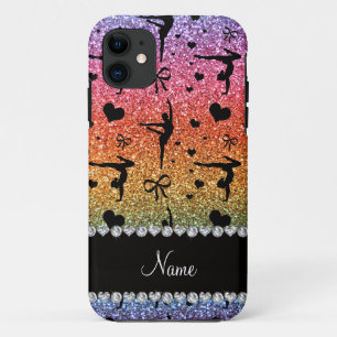 Personalized name rainbow glitter gymnastics iPhone 11 case