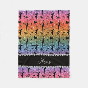 Personalized name rainbow glitter gymnastics fleece blanket