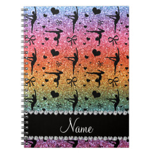 Personalized name rainbow glitter gymnastics notebook