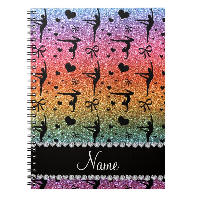 Personalized name rainbow glitter gymnastics notebook (Front)