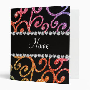 Personalized name rainbow glitter swirls binder