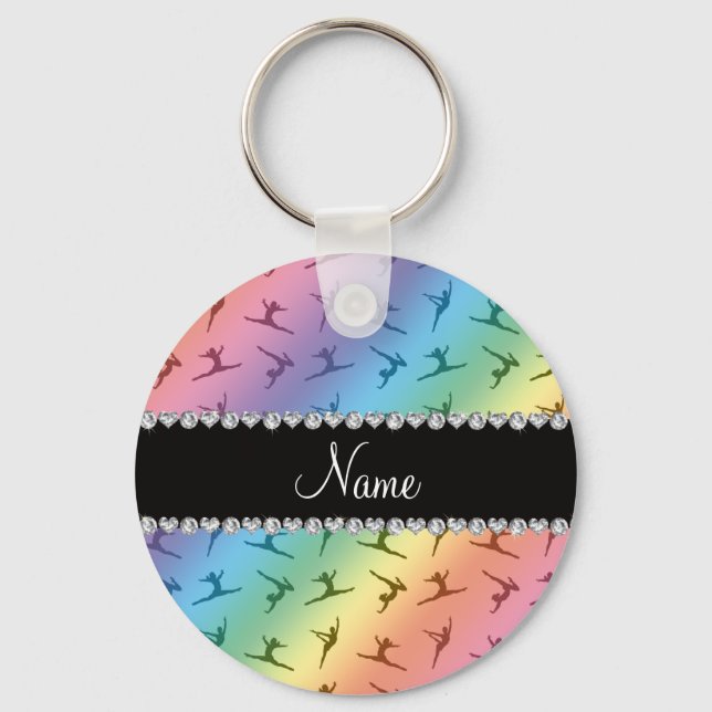 Personalized name rainbow gymnastics pattern keychain (Front)