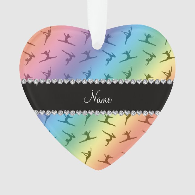 Personalized name rainbow gymnastics pattern ornament (Front)