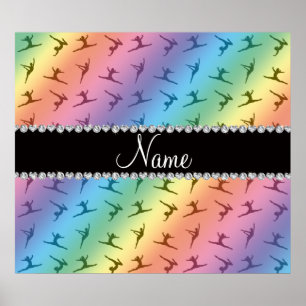 Personalized name rainbow gymnastics pattern poster