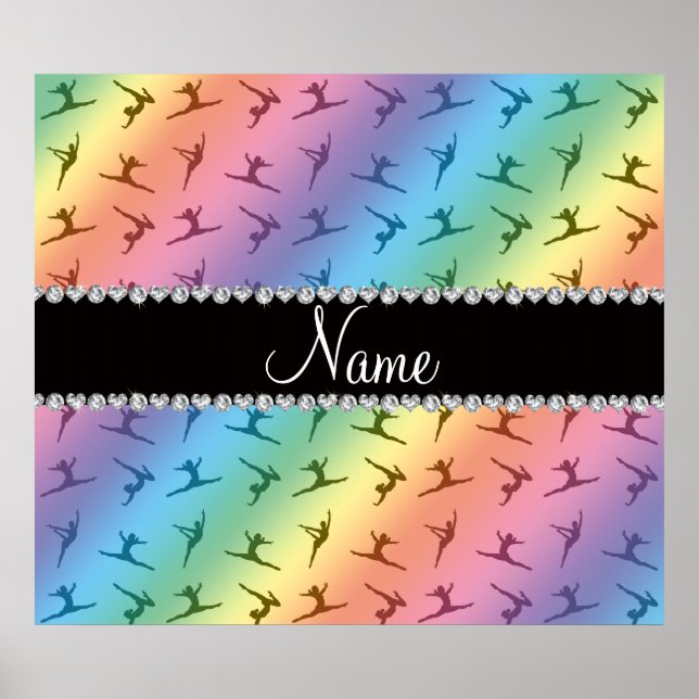 Personalized name rainbow gymnastics pattern poster (Front)