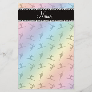 Personalized name rainbow gymnastics pattern stationery