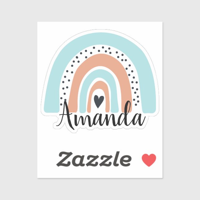 Personalized Name Rainbow Heart Blue Peach (Sheet)