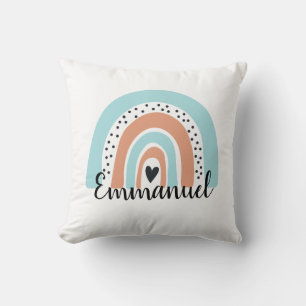 Personalized Name Rainbow Heart Blue Peach Throw Pillow