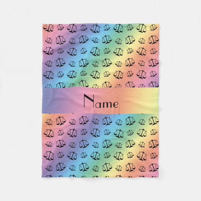 Personalized name rainbow justice scales fleece blanket (Front)