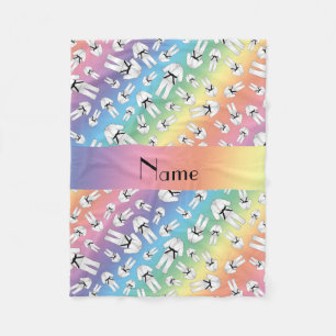 Personalized name rainbow karate pattern fleece blanket