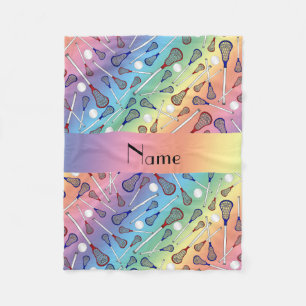 Personalized name rainbow lacrosse pattern fleece blanket