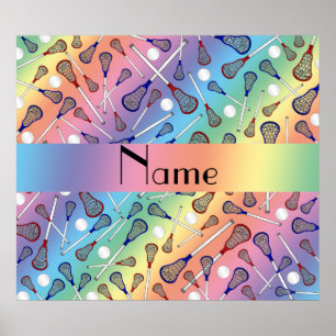 Personalized name rainbow lacrosse pattern poster