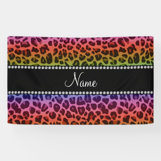 Personalized name rainbow leopard pattern banner (Horizontal)