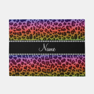 Personalized name rainbow leopard pattern doormat