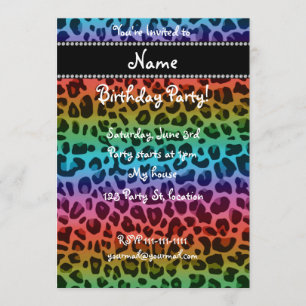 Personalized name rainbow leopard pattern invitation