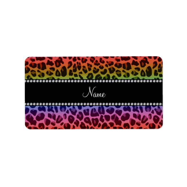 Personalized name rainbow leopard pattern label (Front)