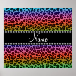 Personalized name rainbow leopard pattern poster