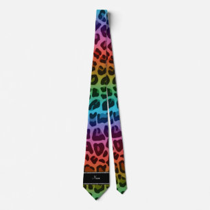 Personalized name rainbow leopard pattern tie