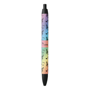 Personalized name rainbow music notes black ink pen