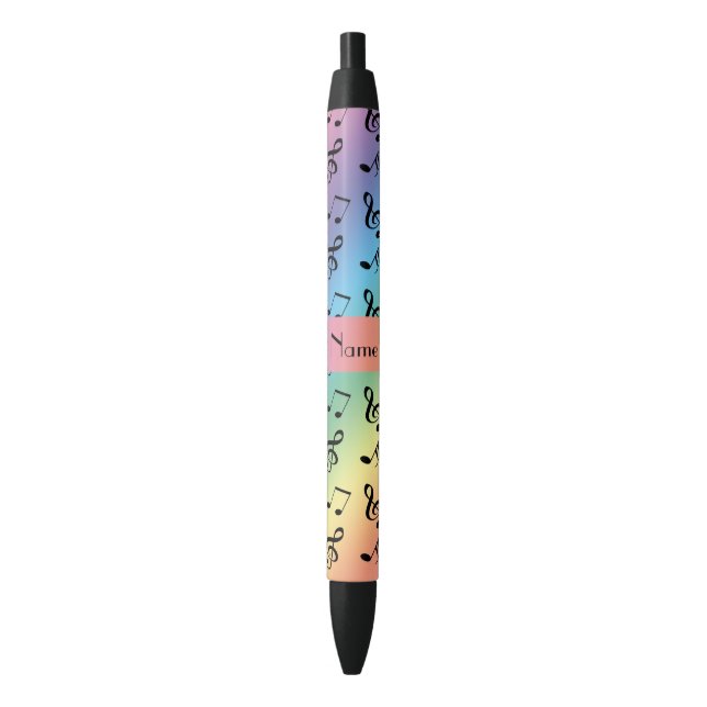 Personalized name rainbow music notes black ink pen (Front Vertical)